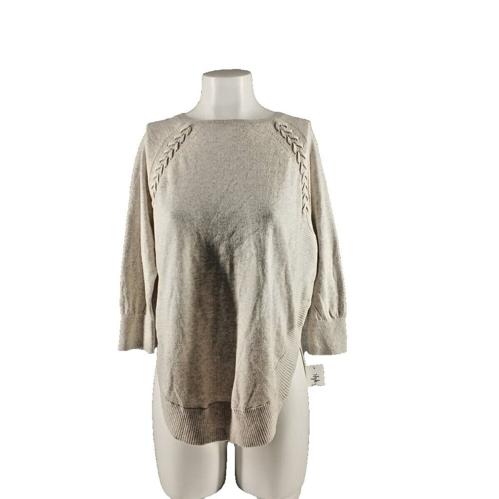 NWT Style&Co Lace Detail Raglan Sweater Petite SMALL Lightweight Beige Cotton